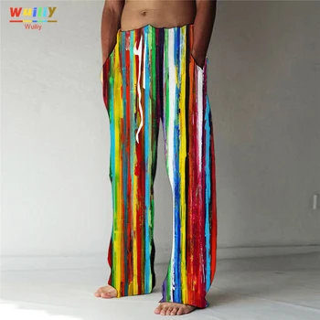 Мъжки прави Панталони С 3D Принтом В Лента от Еластичен Дизайн на съвсем малък, Панталони С Преден Джоб, Дъгова Графика, Живопис, Комфорт, Мек 0