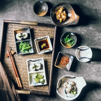 LingAo японската креативна чернильная зернистая керамична чиния за предястие със сос, малка чиния за ястия, чинийка за подправки, богат на функции 0
